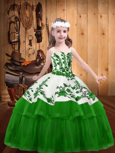 Barato verde encaje hasta niñas vestido del desfile al por mayor bordado sin mangas piso longitud