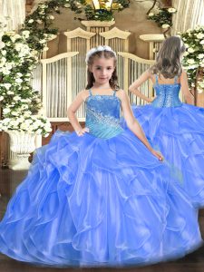 Vestidos de gala para niños vestido de desfile correas azules y lentejuelas sin mangas hasta el suelo sin atar