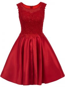 Vestido de dama de encaje de escote redondo rojo vino para quinceañera sin mangas con cremallera