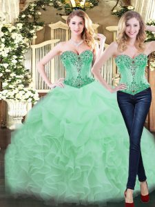 Personalizado manzana verde novia con cordones volantes 15 cumpleaños vestido sin mangas