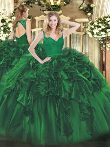Longitud del piso ideal vestidos de bola sin mangas verde oscuro dulce 16 vestidos con cremallera