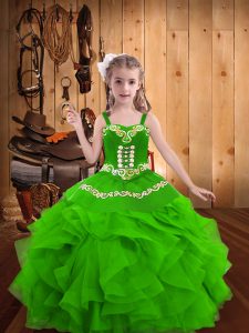 Vestido de encaje verde hasta para niñas bordados y volantes sin mangas hasta el suelo