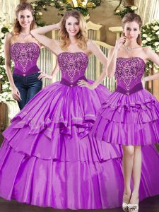 Ideal vestidos de bola dulce 16 vestido de quinceañera berenjena púrpura sin tirantes de la longitud del piso sin mangas con cordones