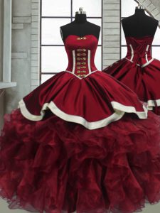 Vestidos de bola de membrillo de organza sin mangas de color rojo artístico para dulce 16 y quinceañera