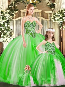 Maravilloso largo del piso con cordones hasta el 15º vestido verde de cumpleaños para bola militar y dulce 16 y quinceañera con cuentas