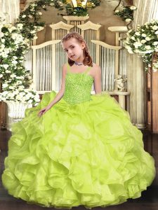Vestidos de gala elegantes vestidos de desfile de chicas correas de organza de color amarillo verde hasta el suelo sin mangas hasta