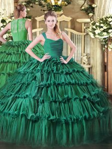 Correas brillantes sin mangas con cremallera dulce 16 vestidos de organza verde