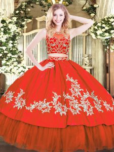 Encantadora primicia sin mangas con cremallera quinceañera vestidos de tul rojo