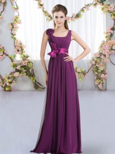 Encantador piso largo con cremallera quinceañera dama vestido púrpura oscuro para la fiesta de bodas con cinturón y flor hecha a mano