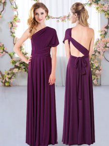 Un hombro sin mangas cruzado quinceañera vestidos de corte gasa púrpura oscuro