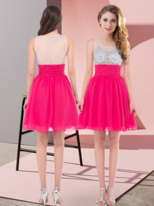 Adorable mini longitud de corte rosa intenso vestidos para dulce 16 gasas sin mangas abalorios