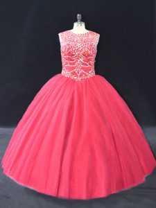 Vestidos de fiesta románticos vestidos de quinceañera, coral, rojo, tul, mangas largas, largo hasta el suelo, con cordones