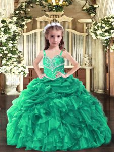Vestido de encaje verde niña vestidos de abalorios y volantes sin mangas hasta el suelo
