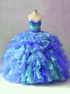 Vestidos de bola de mayor venta vestidos de quinceañera multicolor sin mangas de organza hasta el suelo sin mangas con cordones