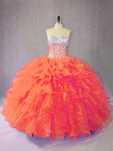 El mejor vestido de organza naranja hasta el 15 cumpleaños vestido sin mangas hasta el suelo con cuentas y volantes