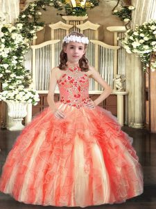 Vestidos de gala lindos vestido de desfile de niñas vestido rojo naranja sin mangas hasta el suelo sin mangas con cordones