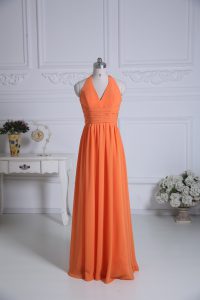 Bonito vestido de dama con cremallera sin mangas de gasa de color naranja para quinceañera para bodas