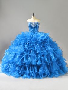 vestidos de bola dulce 16 vestido azul amor organza sin mangas piso longitud encaje hasta