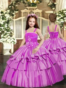 Correas sin mangas con cordones niñas vestido del desfile lila tafetán