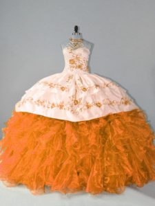 Corte de organza sin mangas naranja con cordones vestido de quinceañera para dulce 16 y quinceañera