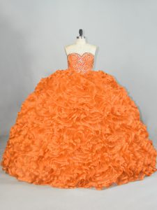 Organza de color naranja con cordones vestidos de quinceañera sin mangas abalorios y volantes