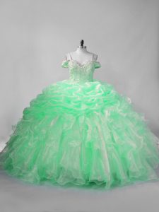 Vestidos de gala decentes vestidos de quinceañera manzana verde correas organza sin mangas con cordones