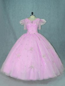 Vestidos de fiesta vestido de quinceañera lila con cuello y manga corta hasta el suelo con cremallera