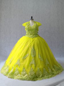 Increíbles vestidos de bola sin mangas amarillo verde dulce 16 vestidos corte tren atan para arriba