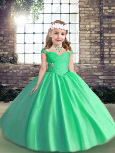 Longitud del piso ata para arriba el vestido del desfile del niño verde manzana para el partido y el banquete de boda con rebordear