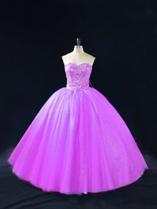 Más populares de color púrpura con cordones de novia rebordear vestidos de quinceañera de tul sin mangas