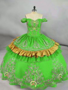 Palabra de longitud verde quinceañera vestidos de satén sin mangas bordado