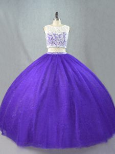 Impresionantes dos piezas de color púrpura sin mangas de otoño hasta el suelo con cremallera apliques vestidos de quinceañera