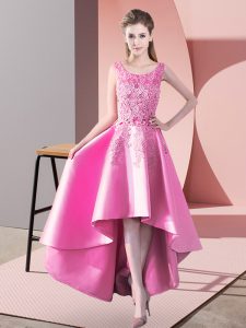 La mayoría de los vestidos de corte sin mangas de la cucharada popular para el dulce 16 satén alto encaje rosa rosa