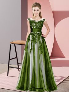 Vestido de damas sin mangas con cremallera de tul verde oliva para el banquete de boda