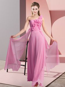 Rosa rosa con un hombro hecho a mano un vestido de dama de flores para la quinceañera sin mangas con cordones