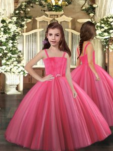Vestido rosa bola vestidos correas sin mangas hasta el suelo con cordones abalorios niña vestido del desfile