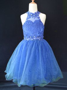 Organza sin mangas azules con cordones en un vestido infantil para la fiesta de bodas