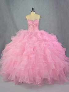 Vestidos de fiesta de color rosa vestido de organza con volantes sin mangas y volantes hasta el suelo con cordones vestido de fiesta vestido de fiesta