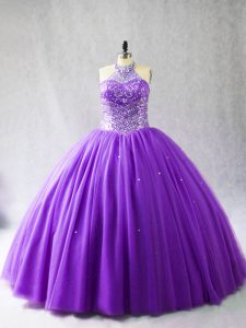 Sin mangas sin mangas con cordones dulce 16 vestido de tul púrpura