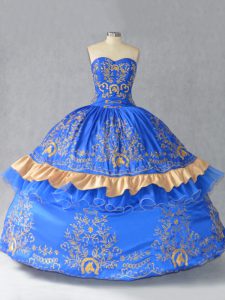 Vestido azul de 15 vestidos de quinceañera, bordado y largo sin mangas de bowknot.