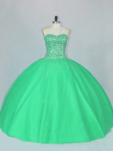 Vestido de novia verde con cordones y abalorios dulce 16 sin mangas
