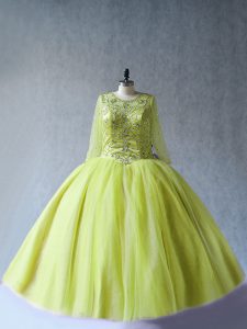 rebordear dulce 16 vestidos amarillo verde encaje hasta mangas largas piso longitud
