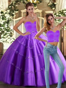 Abalorios sofisticados vestidos de quinceañera berenjena púrpura encaje hasta el suelo sin mangas