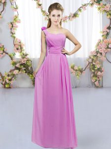 vestido de corte de honor de quinceañera hecho a mano sin mangas de flores color lila