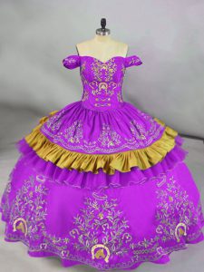 Super púrpura encaje hasta vestidos de quinceañera bordado longitud del piso sin mangas