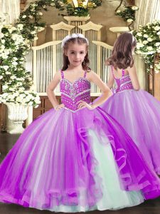 Palabra de longitud vestidos de bola sin mangas púrpura niño desfile vestido con cordones