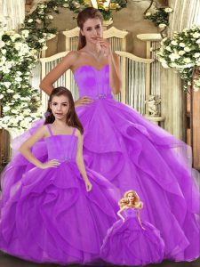Vestidos de fiesta de color lila cariño sin mangas de tul hasta el suelo con cordones y abalorios vestidos de quinceañera