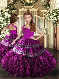 Organza sin mangas púrpura de moda con cordones en un vestido de desfile de niña para fiesta y dulce 16 y fiesta de bodas