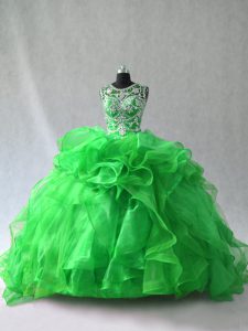 Perfectos cordones verdes hasta cucharadas rebordear y volantes dulce 16 vestido de quinceañera organza sin mangas