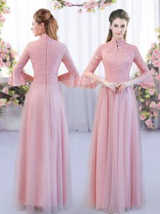 Imperio rosa encaje quinceañera vestido dama cremallera tul 3 4 longitud manga piso longitud